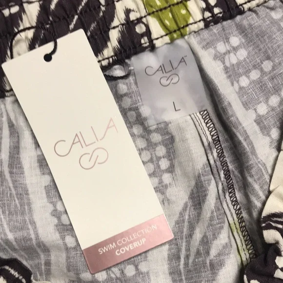CALIA Linen Swim Cover Up Leaf Print Wide-Leg Pants Size Large | NWT - Picture 4 of 5